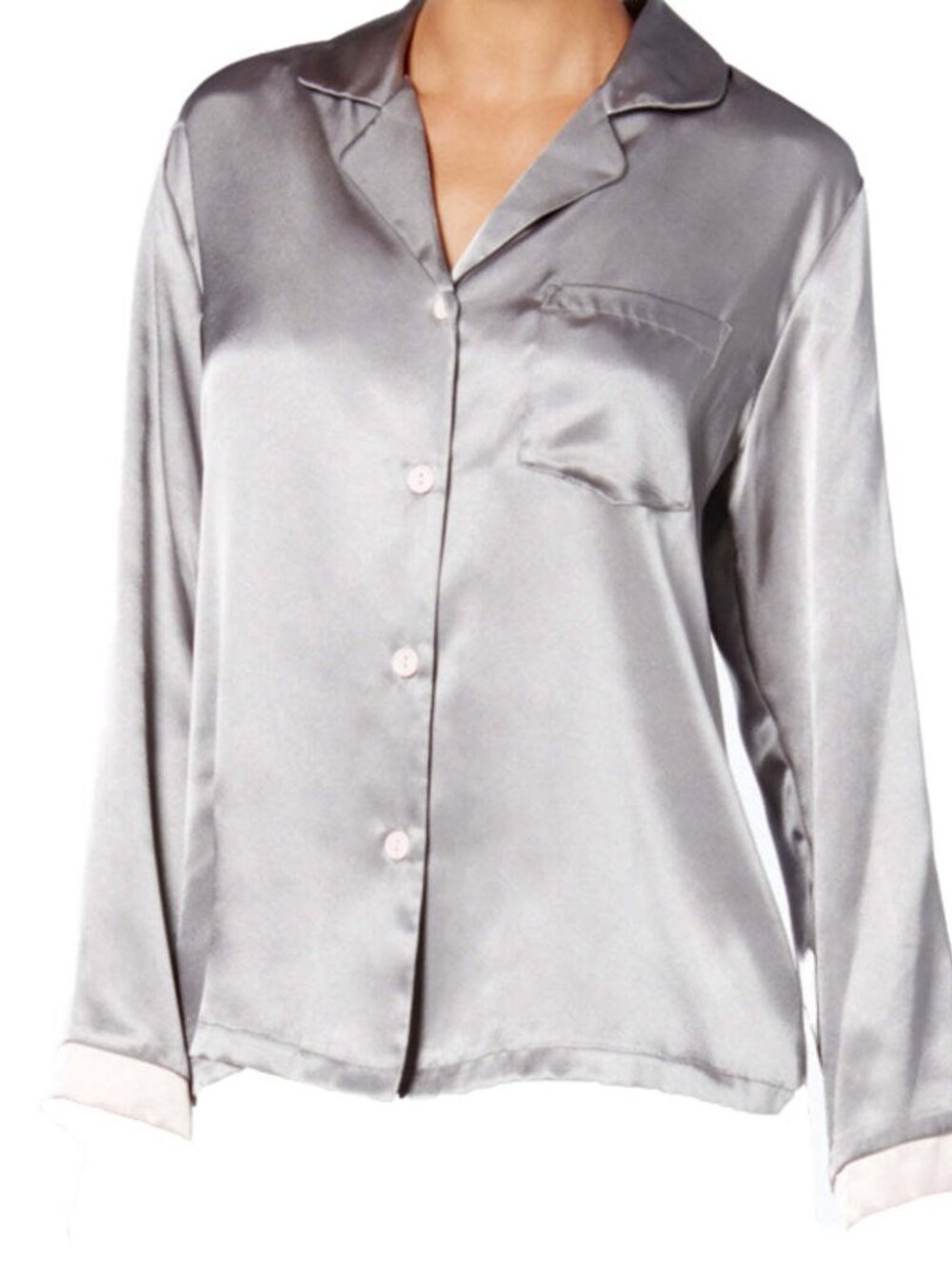 Linea Donatella Womens Satin Long Sleeve Pajama Top Only 1-Piece